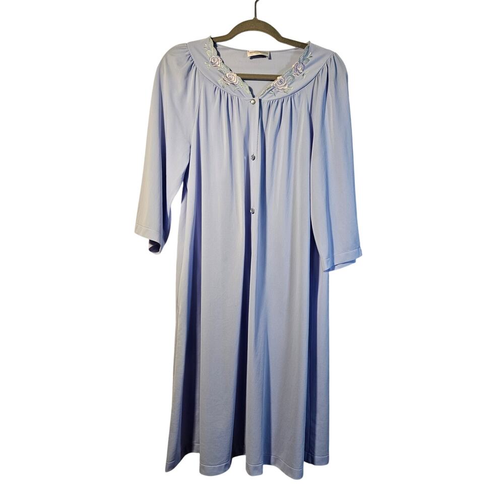 Shadowline Vintage Women's Nightgown Purple Floral Neckline Button Front Medium